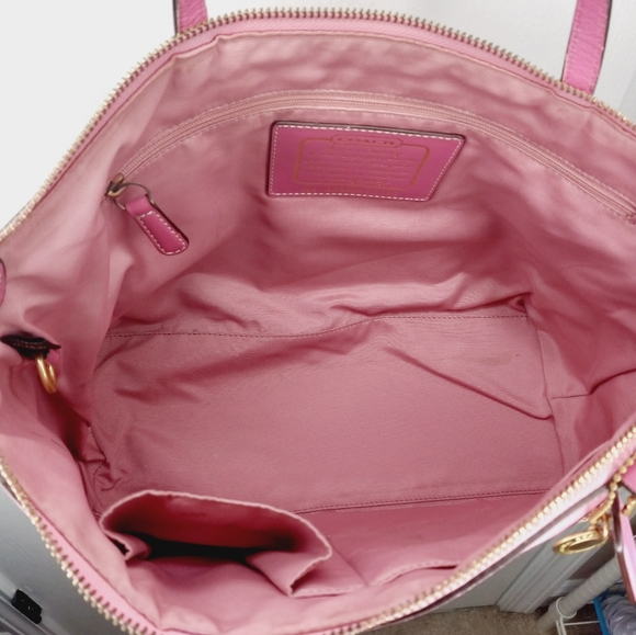 Coach Signature Pink Stripe Top Tote - Picture 3 of 8